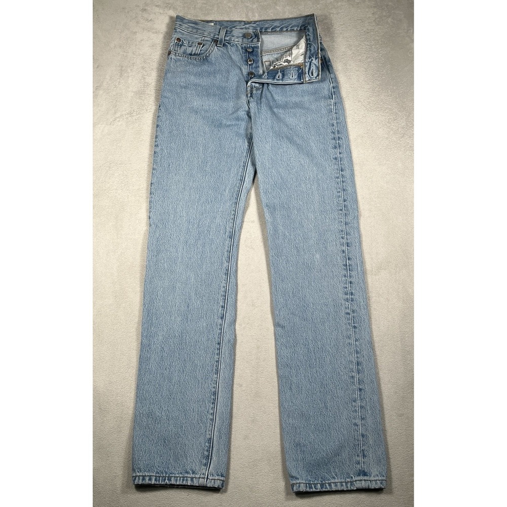 Levis Premium Womens 501 Original Button Fly High Rise Jeans W25 L32 Light Wash